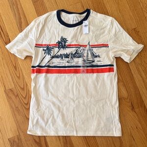 Old Navy Cream Short-Sleeve Graphic Ringer Tee with Navy Collar